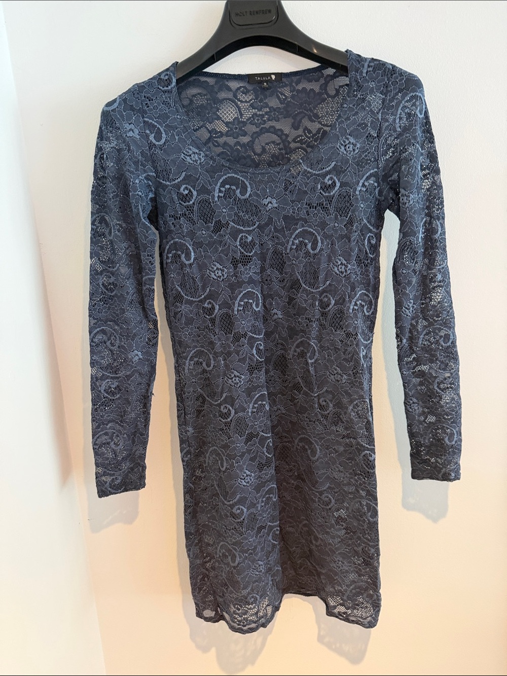 Talula Navy Floral Lace Long Sleeve Shift Dress
